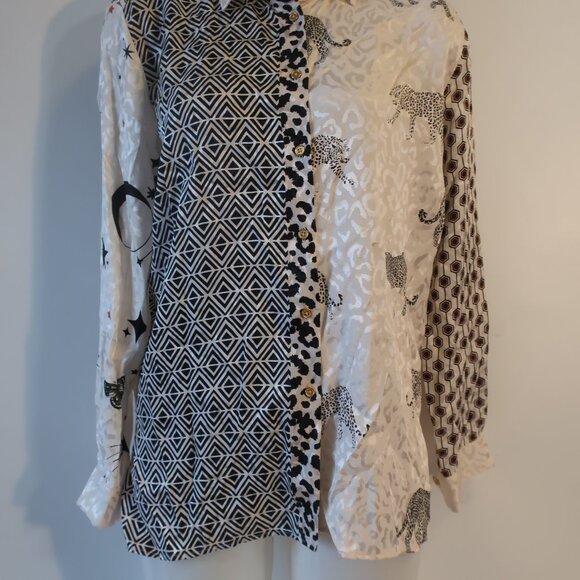 Womens VilaGallo White, Black, Leopard Button Down Blouse 42 /US 8 - Picture 3 of 6